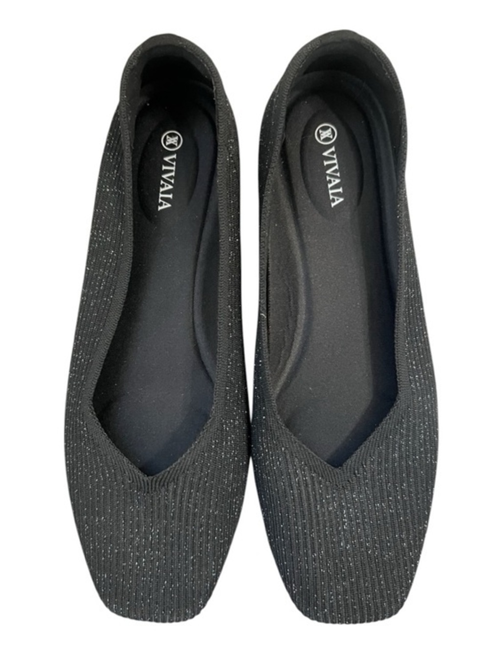 Vivaia Margot 2.0 Ballet Flats Black Metallic V-Cut Square Toe Size 42 (US 10.5)